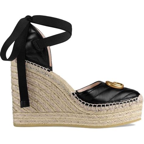 espadrillas gucci con zeppa|Sandali espadrillas in pelle con zeppa in Nero .